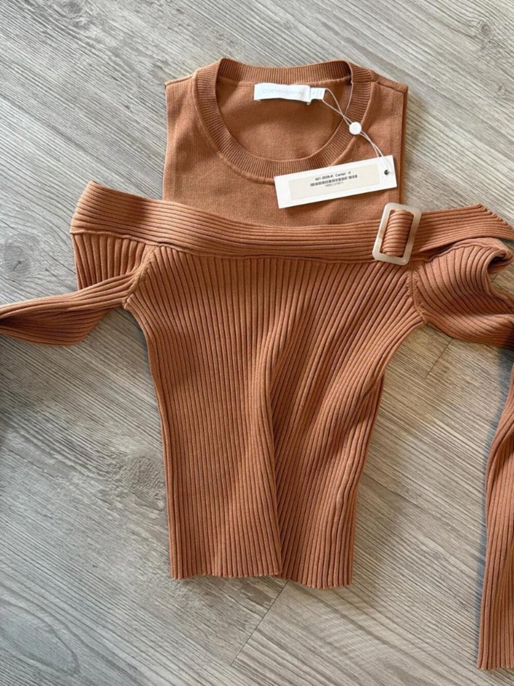 Jonathan Simkhai Camel Sweater — Size Medium (NWT) Mandy cold shoulder sweater